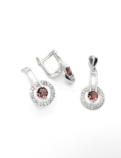 [S0324] Juegos plata redondo circon piedra rosada patente