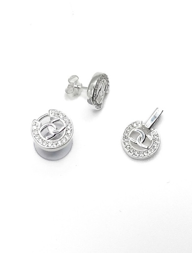 [S0330] Juegos plata redondo circón logo a presion