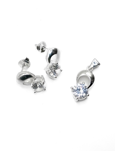 [S0334] Juegos plata herradura circon redondo blanco a presion