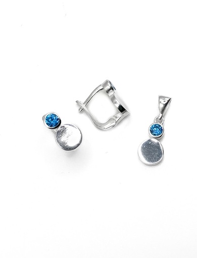 [S0340] Juegos plata doble circulo liso circon celeste patente