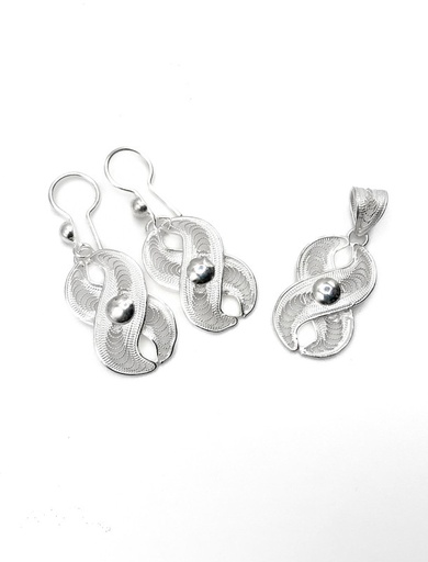 [S0343] Juegos plata filigrana en 8 calado con aza