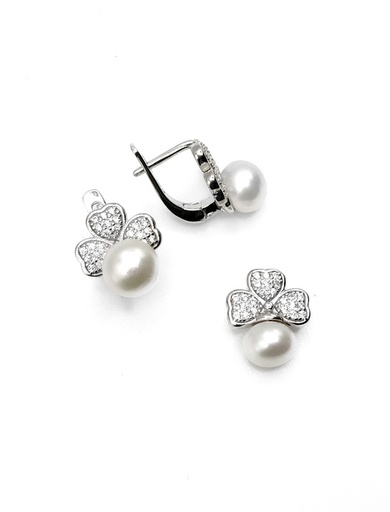 [S0344] Juegos plata trebol enjoye perla patente