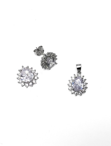 [S0347] Juegos plata gota puntas circon blanco a presion