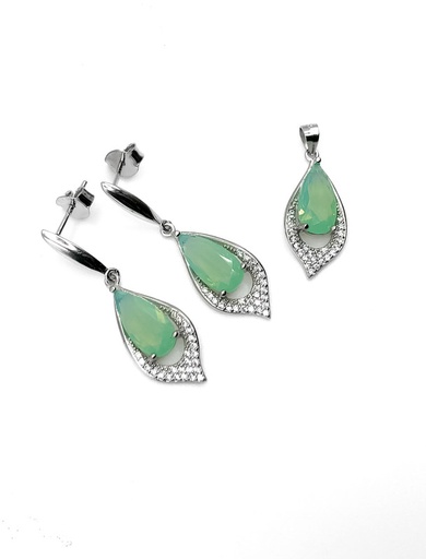 [S0361] Juegos plata gota menta punta circon largo a presion