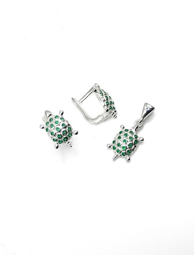 [S0371] Juegos plata tortuga circon verde patente