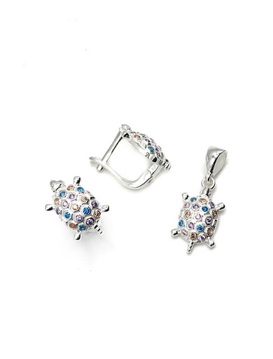 [S0372] Juegos plata tortuga circon multicolor patente
