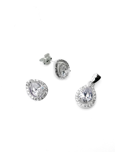 [S0379] Juegos plata gota circon blanco a presion