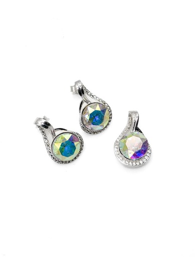 [S0386] Juegos plata cruzado piedra tornasol redondo a presion