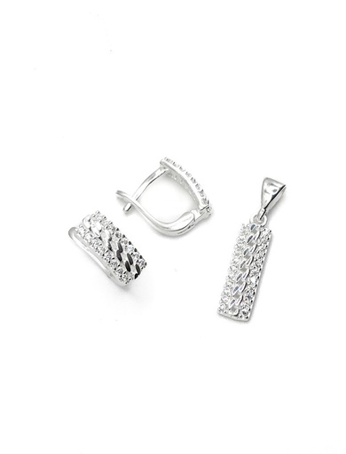 [S0389] Juegos plata rectangular cadena circon blanco patente