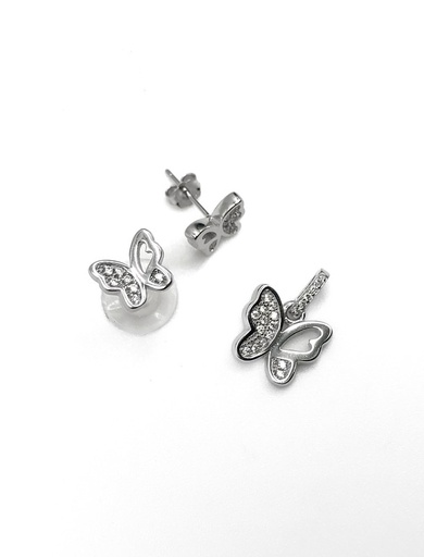 [S0395] Juegos plata mariposa con enjoye a presion
