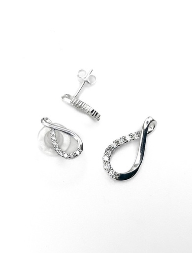 [S0396] Juegos plata gota cruzada lisa y enjoye blanco a presion