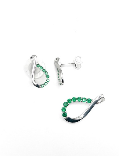 [S0397] Juegos plata gota cruzada lisa y enjoye verde a presion