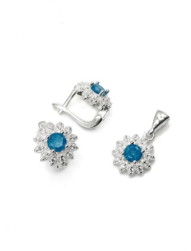 [S0402] Juegos plata piedra celeste flor circon patente