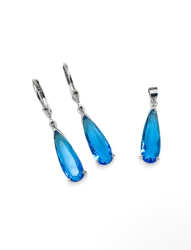 [S0407] Juegos plata piedra gota turquesa largo con aza