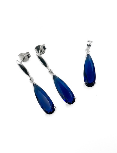 [S0410] Juegos plata piedra gota azul largo con aza