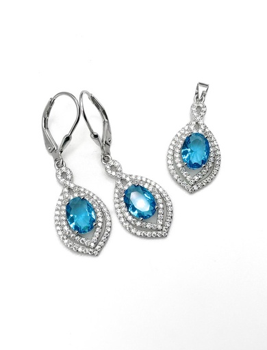 [S0414] Juegos plata piedra oval turquesa espejo ciron aza