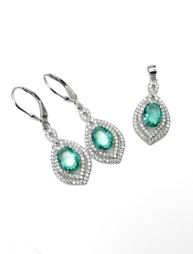 [S0415] Juegos plata piedra oval verde espejo ciron aza