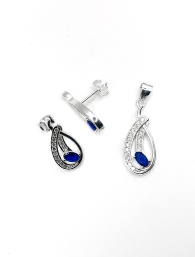 [S0417] Juegos plata gota cruzada piedra azul a presion