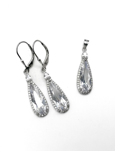 [S0429] Juegos plata gota blanco largo con aza