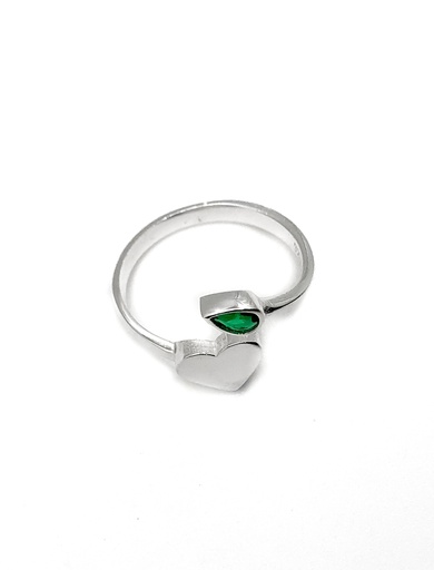 [R0218] Anillos plata corazon con hoja verde