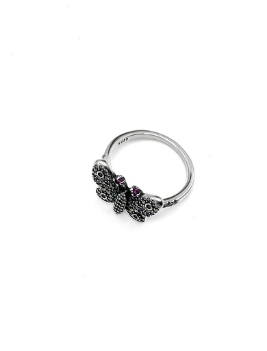 [R0731] Anillos plata mariposa envejecida de piedras multicolor