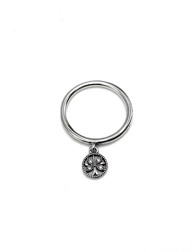[R0762] Anillos plata aro fino liso con dije árbol