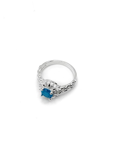 [R0782] Anillos plata aro tipo reloj piedra grande celeste