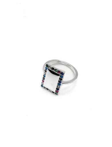 [R0786] Anillos plata rectangulo grande bordes piedras multicolor