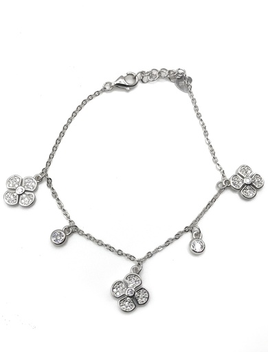 [B0011] Pulseras plata flor enjoye circones blancos