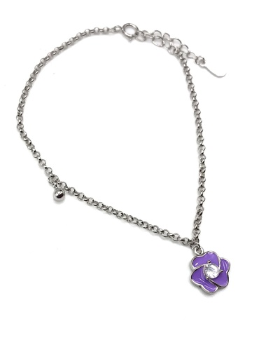 [B0073] Pulseras plata flor esmaltada mediana morada circón