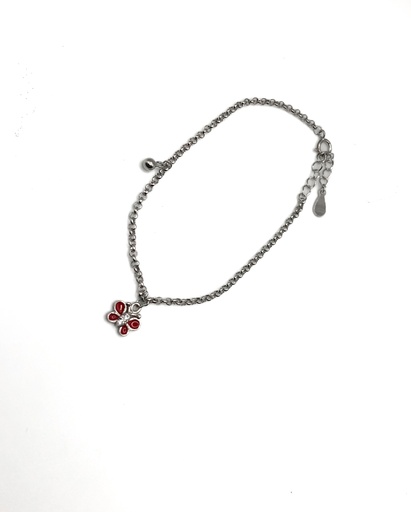 [B0076] Pulseras plata mariposa esmaltada roja y circón