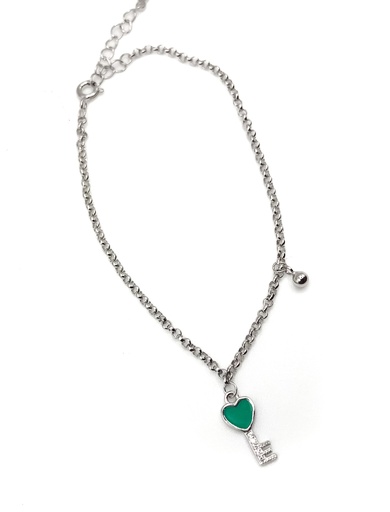 [B0083] Pulseras plata llave de corazón esmaltado verde