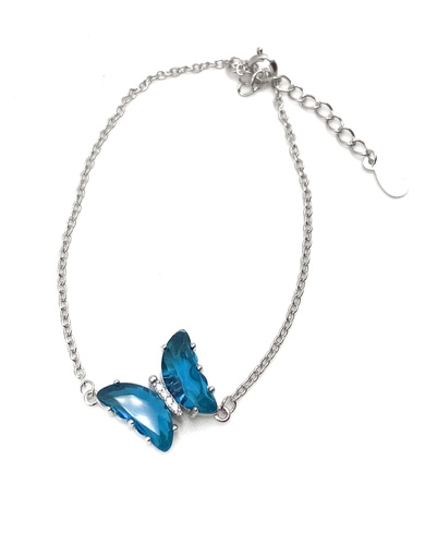 [B0085] Pulseras plata mariposa mediana alas de piedras azul