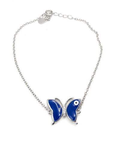 [B0090] Pulseras plata mariposa esmaltada con ojo turco pequeño