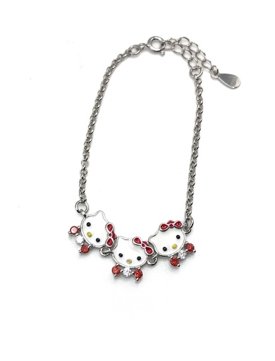 [B0097] Pulseras plata hello Kitty roja con circones rojos y blanco