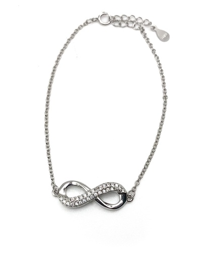 [B0099] Pulseras plata infinito grueso con enjoye blanco