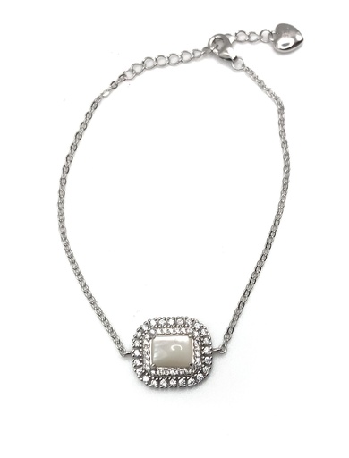 [B0103] Pulseras plata piedra nácar natural rectangular con enjoye