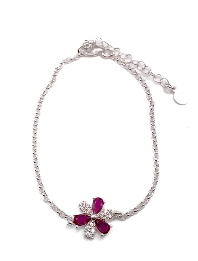 [B0119] Pulseras plata flor piedras fucsias y blancas
