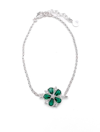 [B0129] Pulseras plata flor piedras verdes