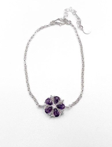 [B0130] Pulseras plata flor piedras moradas