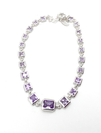 [B0147] Pulseras plata piedras lilas cuadradas