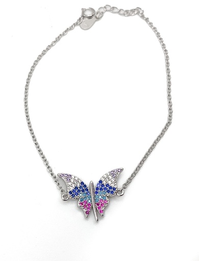 [B0148] Pulseras plata mariposa grande multicolor