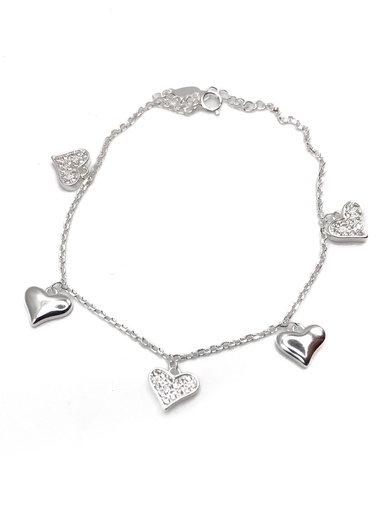 [B0149] Pulseras plata corazones colgantes