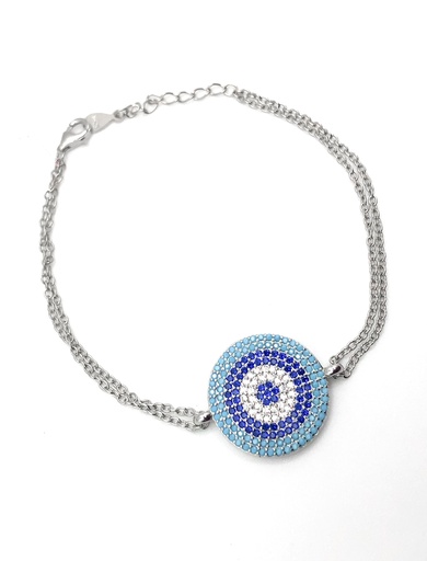 [B0151] Pulseras plata circular mediano ojo turco micropave
