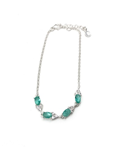 [B0163] Pulseras plata piedras verde agua con enjoye triangular
