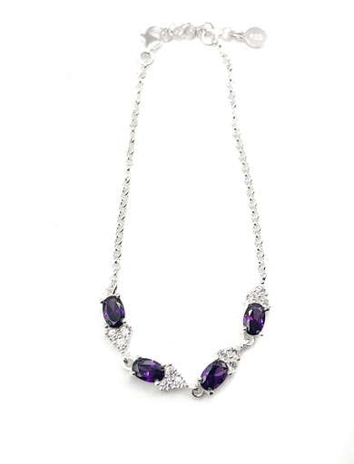 [B0165] Pulseras plata piedras morada con enjoye triangular