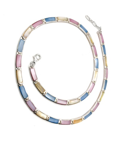 [N0007] Collares plata semi rígido rectangular con esmaltado completo multicolor