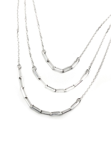 [N0029] Collares plata cadena y paper clip pequeño triple