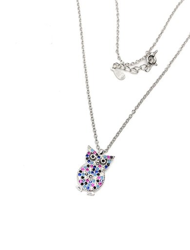 [N0055] Collares plata búho piedras multicolores